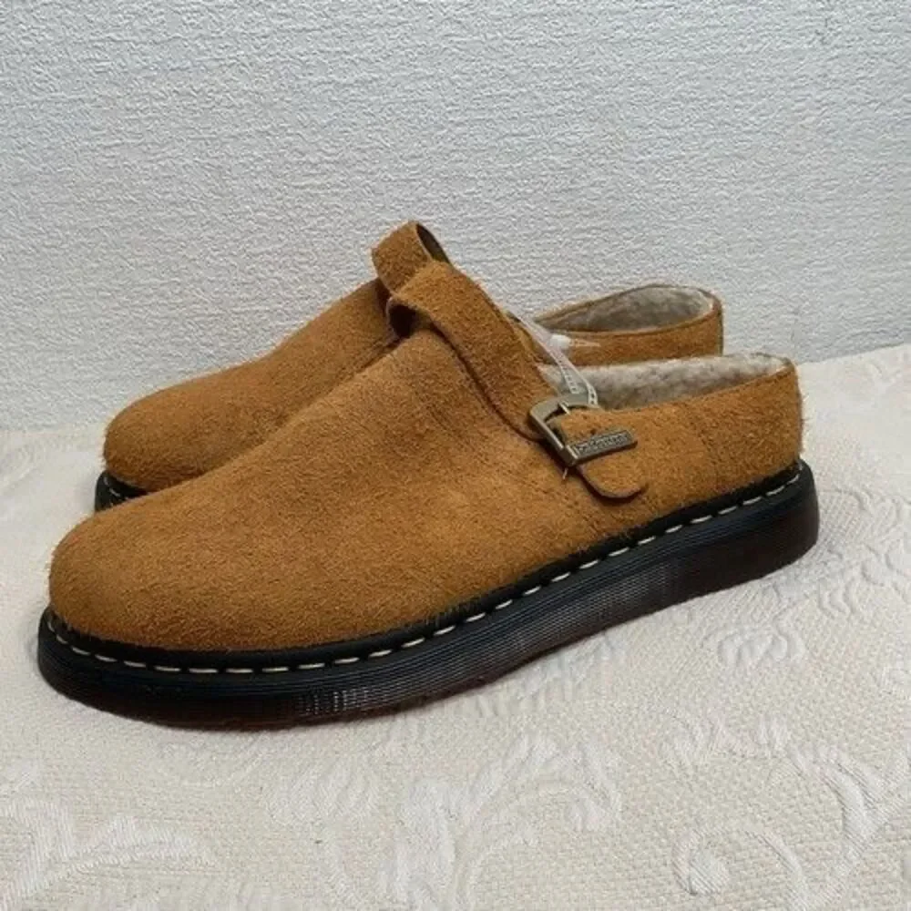 NWOB Dr. Martens Isham Brown Shearling Suede Slingback Mules Unisex Size M12/W13